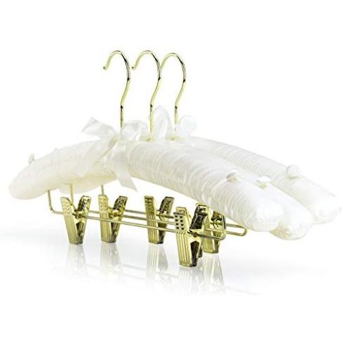 HANGERWORLD 5 Ivory 17inch Satin Padded Pants Skirt Bar Clip Wedding Clothes Coat Hangers