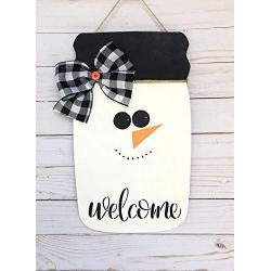 Snowman Door Hanger, Christmas Decoration, Mason Jar Winter Decor - Snowman Decor for Front Door