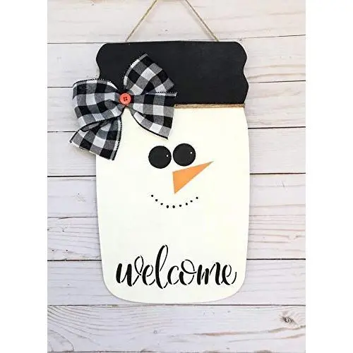 Snowman Door Hanger, Christmas Decoration, Mason Jar Winter Decor - Snowman Decor for Front Door