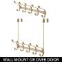 mDesign Decorative Over Door or Wall Mount 10 Hook Metal Storage Organizer Rack for Coats, Hoodies, Hats, Scarves, Purses, Leashes, Bath Towels & Robes - Soft Brass