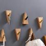 Garneck Wood Wall Hook Adhesive Triangle Door Back Hook Modern Wall Clothes Hanger for Living Room Entrance Key Holder 2 PCS