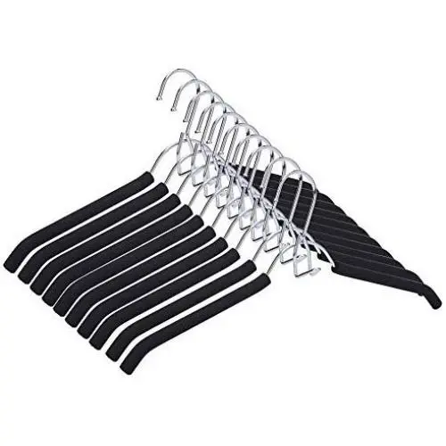 JS HANGER Coat Hangers, Metal Suit Hangers with Non-Slip Foam Coating, Space Saving Add On Hooks - Black, Set of 10 JS HANGER Coat Hangers, Metal Suit Hangers with Non-Slip Foam Coating, Space Saving Add On Hooks - Black, Set of 10