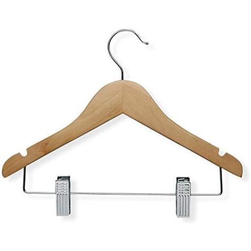 Honey-Can-Do HNG-01225 Kids Wooden Shirt and Pants Hanger with Clips, 5-Pack, Maple