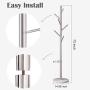 Jolitac Metal Coat Rack Stand Satin Steel Finish Stable Marble Base, High-Grade with Hooks Metal Tree Hat & Coat Hanger Floor Free Standing Wall Bedroom Easy Assembly (Satin Steel)