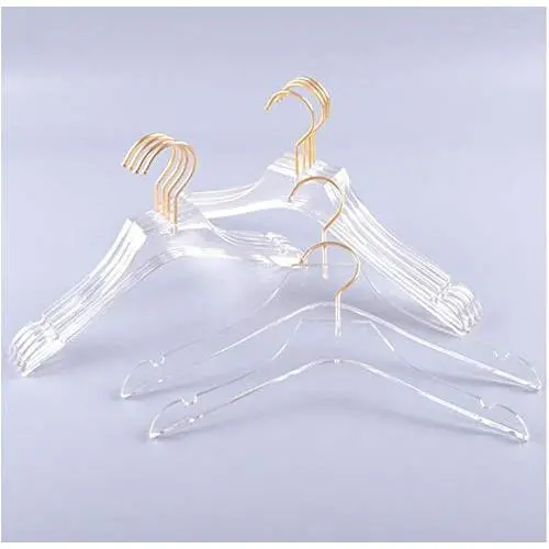 10 Pcs Luxury Clear Acrylic Crystal Clothes Hanger with Gold Hook, Transparent Shirts Dress Hanger with Notches Decoration 10 Pcs Luxury Clear Acrylic Crystal Clothes Hanger with Gold Hook, Transparent Shirts Dress Hanger with Notches Decoration