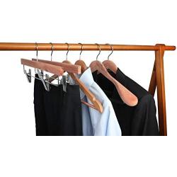 TOPIA HANGER Unfinished American Red Cedar Wood Coat Suit Hangers, Luxury Wooden Jacket Clothes Hangers, Wide Shoulder with Black Padded Pant Bar- 360°Flexible Hook, 4 Pack- Natural- CT07W