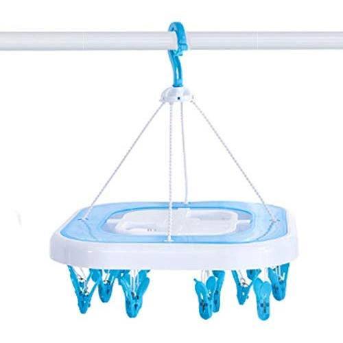 HHYHOME 20 Peg Indoor Sock Dryer Windproof Clips Underwear Towels Baby Clothes Drying Rack 360 Degree Rotatable Hook Space Saving Clothes Hangers,Blue