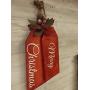 Large Christmas Wood Door Tags - Door Hanger - Merry Christmas - Christmas Floral with Bell Decoration - Holiday Wreath - Hand Painted and Crafted
