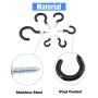 Glarks 100-Pieces 6 Sizes Black Vinyl Coated Cup Hooks Screw-in Ceiling Hooks Screw Hooks Mug Hooks Hangers Assortment Kit for Home and Office Use