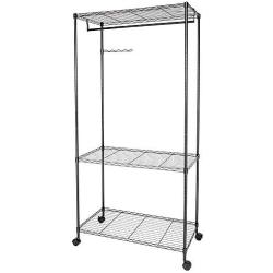 Cypressshop Moveable Portable Metal Garment Rack 3 Tiers Rolling Clothes Hanger Closet Organizer Hanging Shelf Rail Trolley Clothing Shelving Unit Home Furniture