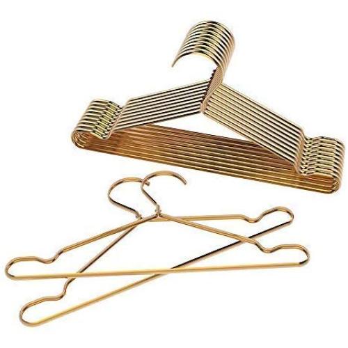 ShinyMax Gold Coat Hangers Standard Clothes Hangers with Notches Decorative Metal Hangers with Bar Non Slip Anti-Rust Heavy Duty Hangers Ideal for Suits Garments Sweater Shirts,10 Pack,42CM