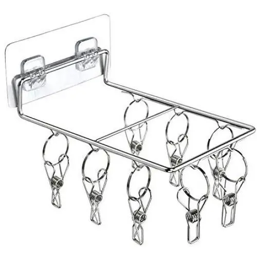 Dsxnklnd Stainless Steel Wall Mount Clothes Hanger Drying Rack with 8/10 Clips for Hat Sock Underwear Glove Dsxnklnd Stainless Steel Wall Mount Clothes Hanger Drying Rack with 8/10 Clips for Hat Sock Underwear Glove