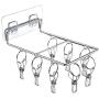 MEIYIN Stainless Steel Wall Mount Clothes Hanger Laundry Drying Rack with 8/10 Clips for Hat Sock Underwear Glove