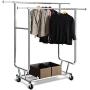TomCare Garment Rack Double Clothes Racks Adjustable Clothing Rack Extensible Clothes Hanging Rack Commercial Grade Garment Rolling Racks for Hanging Heavy Duty Stainless Steel Garment Rack on Wheels