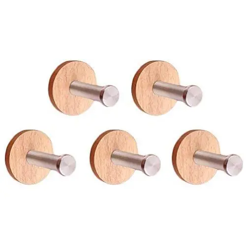 Wood Wall Mounted Clothes Hanger Single Robe Hat Towel Hooks Rack with Stainless Steel Hook 3" for Kitchen Bath Bedroom - 5 Pack Wood Wall Mounted Clothes Hanger Single Robe Hat Towel Hooks Rack with Stainless Steel Hook 3" for Kitchen Bath Bedroom - 5 Pack