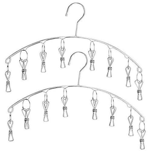 Set of 2,Stainless Steel Laundry Drying Rack Clothes Hanger with 8 Clips for Drying Socks, Baby Clothes, Cloth Diapers, Bras, Towel, Underwear, Hat, Scarf, Pants, Gloves