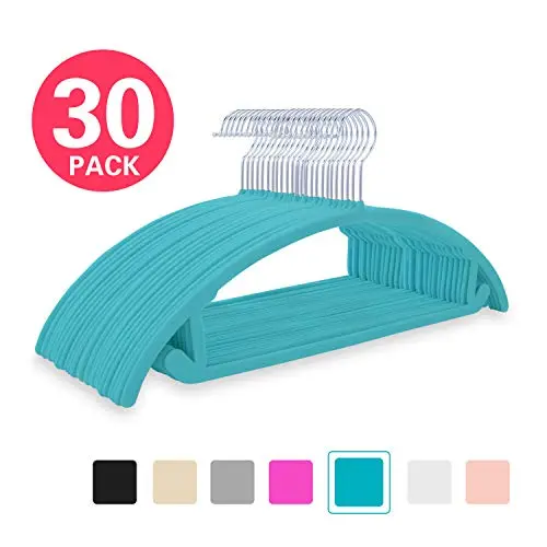 Premium Velvet Hangers (Pack of 30) Heavyduty- Non Slip No Shoulder Bump Suit Hangers - Chrome Hooks,Space Saving Clothes Hangers,Rounded Hangers for Coat,Sweater,Jackets,Pants,Shirts(Teal Green)