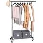 SONGMICS Clothing Garment Rack on Wheels, Heavy-Duty Clothes Rack, Collapsible, with Extendable Hanging Rail, Bottom Storage Shelf, Black UHSR13BK