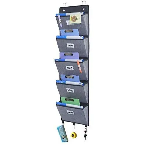 Onlyeasy Over Door Hanging File Organizer - Office Supplies Storage Holder Wall Mount Pocket Chart for Magazine Notebooks Planners File Folders, 13.8" x 50.4", 5 Pockets Grey, MXDZ05C Onlyeasy Over Door Hanging File Organizer - Office Supplies Storage Holder Wall Mount Pocket Chart for Magazine Notebooks Planners File Folders, 13.8" x 50.4", 5 Pockets Grey, MXDZ05C