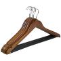 Home Basics 5 Pack Wooden Non-Slip Suit Hangers with Pants Bar ? Smooth Finish Solid Wood Coat Hanger 360° Swivel Hook and Cut Notches for Jacket, Pant, Dress Clothes Hangers (Oak)