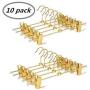 Amber Home 10 Pack-Shiny Gold Metal Slacks Pants and Skirt Hanger with Adjustable Clips Hang Rack with Hook (10)