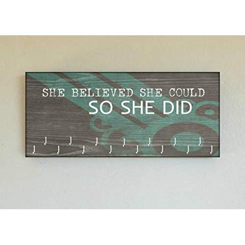 Race Medal Holder/Running Medal Hanger SHE BELIEVED SHE COULD SO SHE DID- Wood Wall Mounted Medal Organizer. CUSTOMIZATION Available