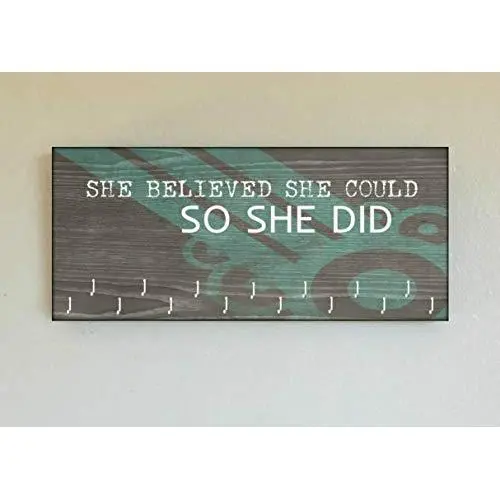 Race Medal Holder/Running Medal Hanger SHE BELIEVED SHE COULD SO SHE DID- Wood Wall Mounted Medal Organizer. CUSTOMIZATION Available Race Medal Holder/Running Medal Hanger SHE BELIEVED SHE COULD SO SHE DID- Wood Wall Mounted Medal Organizer. CUSTOMIZATION Available