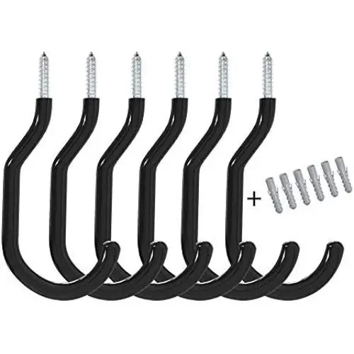 Heavy Duty Garage Storage Hooks Set, 6 Packs, Screw-in Utility Storage Hangers Shed Garage Garden Hook Plastic Coated for Wall Heavy Duty Garage Storage Hooks Set, 6 Packs, Screw-in Utility Storage Hangers Shed Garage Garden Hook Plastic Coated for Wall