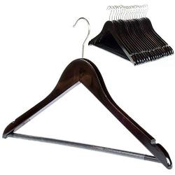 Clutter Mate - Set of 20 - Premium Finished Dark Walnut Wood Hangers with Notches, Non-Slip Pants Bar, Swivel Hook, Wood-Grain Dress Wooden Clothes Hangers for Coats and Pant, Wood Coat Hanger Pack