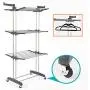 SUPJOO Clothes Drying Rack for Laundry 3 Tier,Rolling Garment Rack with Foldable Wings,Collapsable Standing Rack for Indoor/Outdoor,Heavyduty Stainless Steel Dryer Hanger Stand Rail - Gray (Gray)