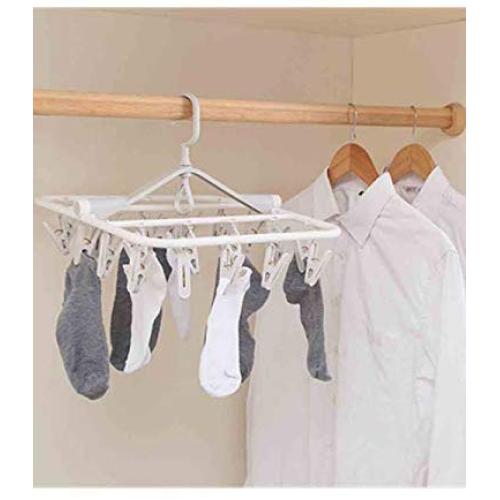 Laundry Hanger Clothes Drying Rack- BCDshop Roller Hangers with 24 Clips for Drying Socks,Towels, Diapers, Bras, Baby Clothes, Gloves,Underwear (White)