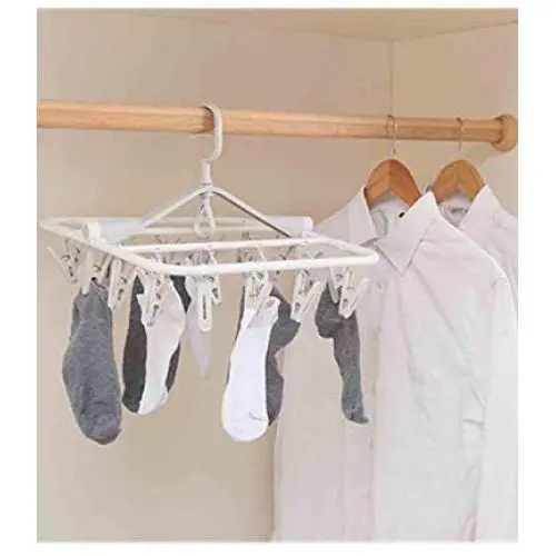 Laundry Hanger Clothes Drying Rack- BCDshop Roller Hangers with 24 Clips for Drying Socks,Towels, Diapers, Bras, Baby Clothes, Gloves,Underwear (White) Laundry Hanger Clothes Drying Rack- BCDshop Roller Hangers with 24 Clips for Drying Socks,Towels, Diapers, Bras, Baby Clothes, Gloves,Underwear (White)
