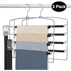 DOIOWN Pants Hangers Non Slip Space Saving Clothes Hangers with Belt Hook, Slacks Hangers Swing Arm Closet Storage Organizer for Pants Jeans Trousers Scarfs Ties Towels (2, Black)