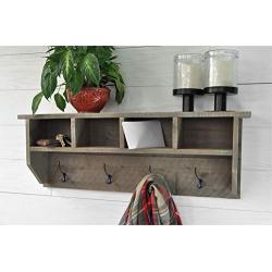 Rustic Barnwood Entryway Coat Hook Hanger with Shelf and Storage Cubbies