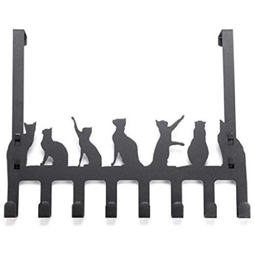 Sumnacon Decorative Over The Door Hooks, Removable Coat Rack Utility Hook with 8 Hooks for Hanging Towel Hat Bag Clothes Fit Up to 1.77" Thickness Door (Cat, Black)
