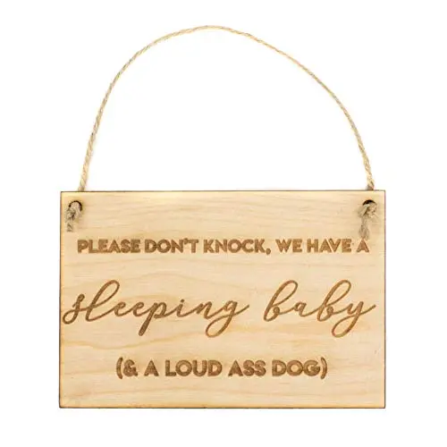 Sleeping Baby & A Loud Ass Dog Wood Door Hanger Sign Sleeping Baby & A Loud Ass Dog Wood Door Hanger Sign