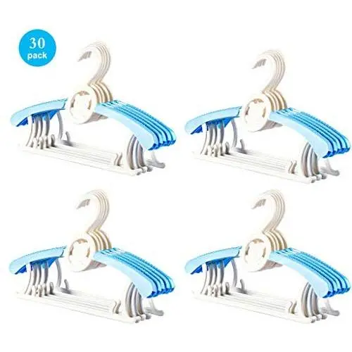 Hangers Plastic Kids, No-Slip Space Saving Clothes Hangers for Babies Toddler Children Youth Perfectly Sized for Kids 0-12 Years - Blue,30PACK