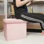B FSOBEIIALEO Storage Ottoman Cube, Velvet Tufted Folding Ottomans with Lid, Footstool Rest Padded Seat for Bedroom (Pink, Medium) B FSOBEIIALEO Storage Ottoman Cube, Velvet Tufted Folding Ottomans with Lid, Footstool Rest Padded Seat for Bedroom (Pink, Medium)