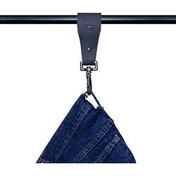 Hide & Drink, Heavy Duty Thick Leather Pants Hanger for Clothing Stores or Household/Denim Hanger/Cloth Organizer (2-Pack) Handmade Includes 101 Year Warranty :: Charcoal Black