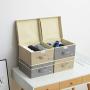 YueYue 4 Pack Small Fabric Storage Boxes with Lids, Foldable Linen Storage Boxes with Lids 4 Pieces Gray&Linen Set 12.4in/12in/6.7in