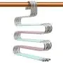 DOIOWN S-Type Stainless Steel Clothes Pants Hangers Closet Storage Organizer for Pants Jeans Scarf Hanging (14.17 x 14.96ins, Set of 3) (5-Pieces-Teal&Pink(Upgrade Style))