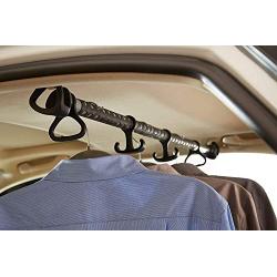 Rubbermaid 3346-20 Automotive Expandable Hanging Clothes Bar: Non-Slip Rubber Coated Car Rod with Accessory Hooks