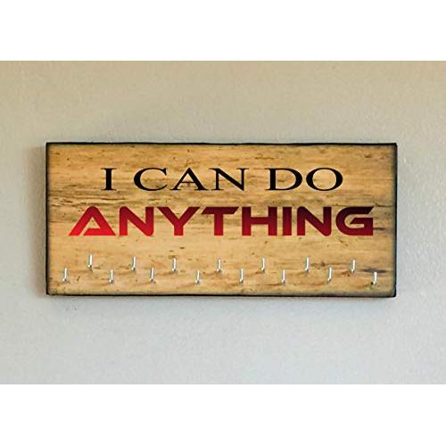 Race Medal Holder/Running Medal Hanger - I CAN DO ANYTHING. Wood Wall Mounted Medal Organizer. CUSTOMIZATION Available