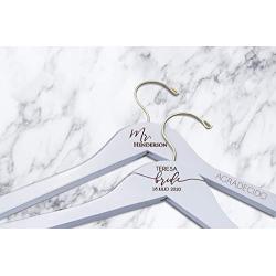 Personalized Bridal Hangers, Custom Wedding Hanger with Bow, Wooden Bridesmaid Hangers, Wedding Dress Hanger for Bride and Groom (White, Center Only + Laser Engraving)