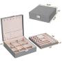 BEWISHOME Jewelry Boxes for Women 35 Compartments Jewelry Organizer - 6 Necklace Hooks, 2 Layers - Jewelry Boxes Display Storage Case Jewelry Holder for Girls Grey SSH71H