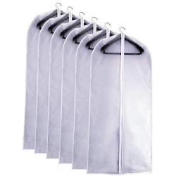 UOUEHRA Moth Proof Garment Bag 40 inch Lightweight Clear White PEVA Breathable Suit Bags (Set of 6) with Study Full Zipper for Suit Clothes Storage Closet