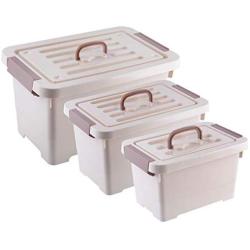 Khaki Plastic Storage Boxes with Brown Handle, 6/11/17 Quart Mix Storage Bin with Latch/Lid 3-Pack, Large Latch Storage Boxes with Sheave, Stackable Storage Plastic Boxes Bin