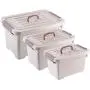 Khaki Plastic Storage Boxes with Brown Handle, 6/11/17 Quart Mix Storage Bin with Latch/Lid 3-Pack, Large Latch Storage Boxes with Sheave, Stackable Storage Plastic Boxes Bin