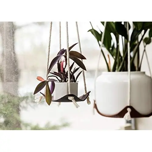 Leather Plant Hanger - boho indoor modern plant pot holder macrame hanging basket for large and small plants Scandinavian decor jungalow hanging planter shelf hammock Leather Plant Hanger - boho indoor modern plant pot holder macrame hanging basket for large and small plants Scandinavian decor jungalow hanging planter shelf hammock