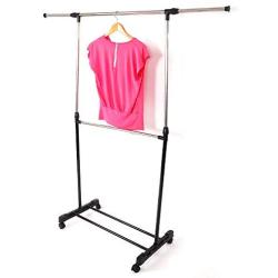 KepooMan Garment Rack Portable Collapsible Clothes Hanging Rack Rolling Garment Hanger Adjustable Hanger Rail Clothing Rack Shelf with Lockable Wheels -Silver